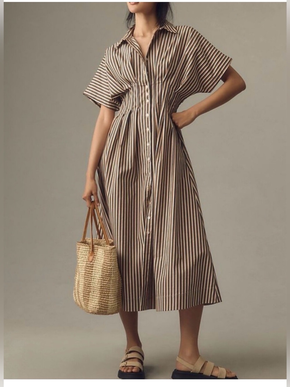 EXQUISE Tobie Dress ANTHROPOLOGIE brown Stripe Combo  POCKETS S